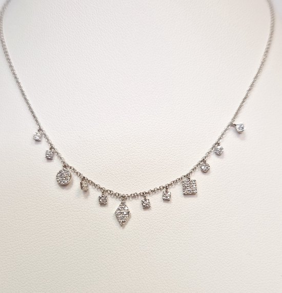 Collier - ketting - witgoud - 14 karaat - diamant - uitverkoop Juwelier Verlinden St. Hubert - van €938,= voor €769,=