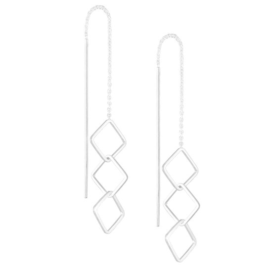 EAR IT UP - Boucles d'oreilles à tirer - Carrées - Reliées - Enfileur - Argent 925 - 11 x 112 mm - 1 paire