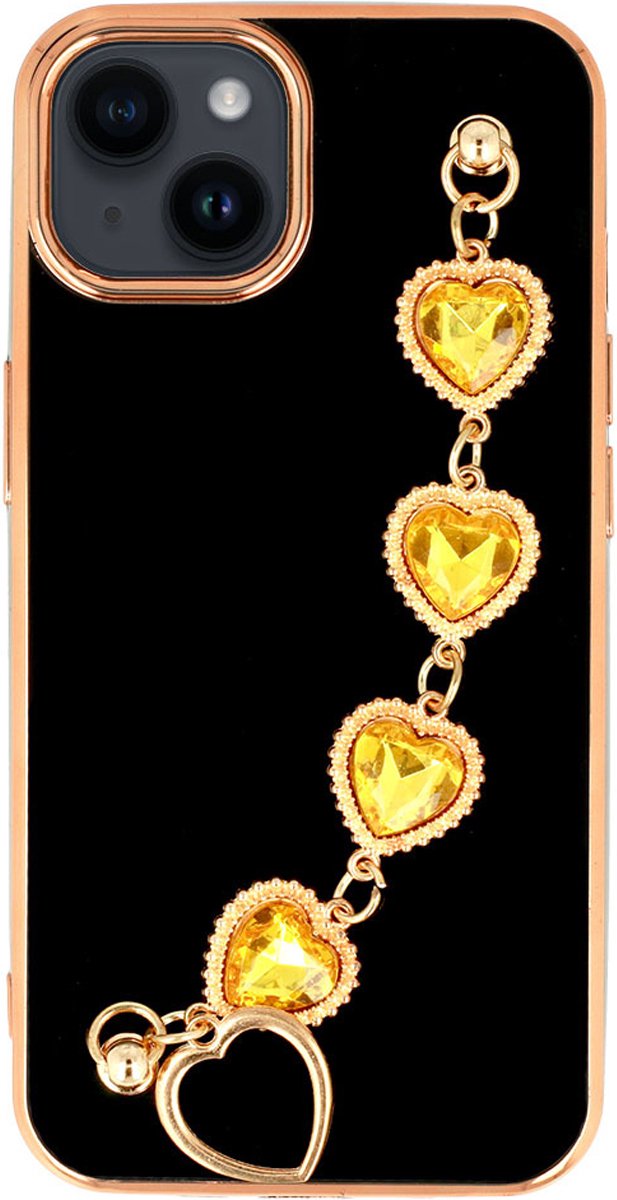 Multimedia & Accessoires Trendy Design Fashion Shiny Chain Heart TPU Case Back Cover Hoesje geschikt voor Samsung Galaxy A53 5G - Telefoonhoesje met Bescherming - Beschermhoes - Backcover Hoesje - Bling Bling Design - Fashion – Zwart - Goud