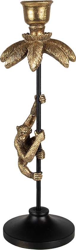Clayre & Eef Kandelaar Aap 32 cm Goudkleurig Zwart Metaal Kunststof Kaarsenstandaard