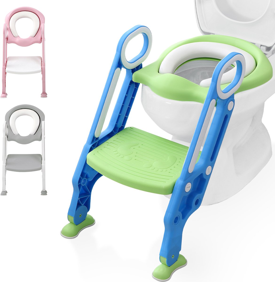 LifeGoods WC Verkleiner met Trapje - Toilettrainer met Opstapje - Potje peuter - 2 tot 7 Jaar - Groen/Blauw - LifeGoods