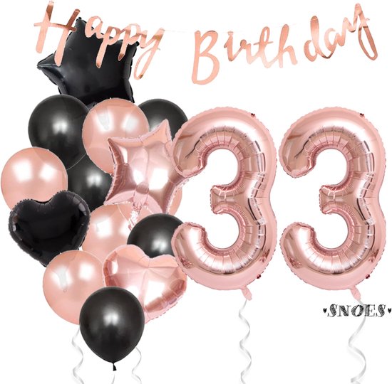 Snoes Ballonnen 33 Jaar Feestpakket – Versiering – Verjaardag Set Liva Rose Cijferballon 33 Jaar -Heliumballon