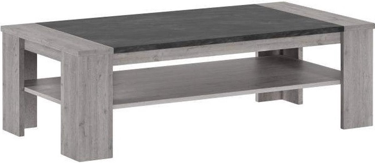 Tollebeek Salontafel Rechthoek - Grey wash/grijze finish - Donkergrijs marmerlook tafelblad - Met 1 legplank