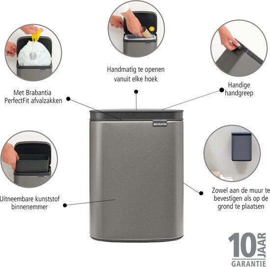 Brabantia Bo Touch Bin 60 Liter White | | Prullenbakken