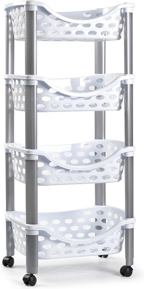PlasticForte Keukentrolley/roltafel - 4-laags - kunststof - wit - 40 x 88 cm
