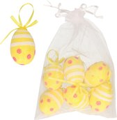 Décoration Oeufs de Pâques à suspendre - 6x - paillettes jaunes - styromousse - 6 cm
