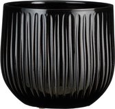 Mica Decorations - Plantenpot/bloempot - keramiek - zwart glans/ribbels- D25/H20 cm