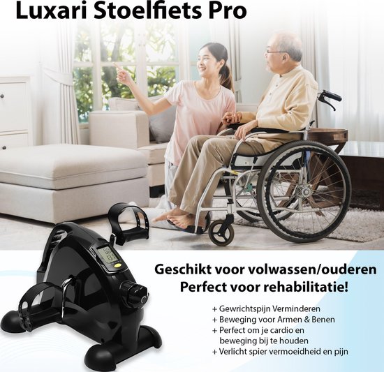 Luxari - Stoelfiets Pro - Verstelbare weerstand - Inclusief grip mat - Handgreep - Display - Hometrainer - Deskbike - Beentrainer – Armtrainer - Fietstrainer - Bewegingstrainer