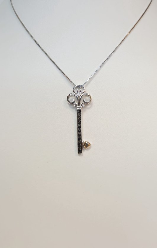 Hanger - wit/geelgoud - 14 karaat – diamant – sleutel - uitverkoop juwelier Verlinden St. Hubert van €349,= voor €279,=