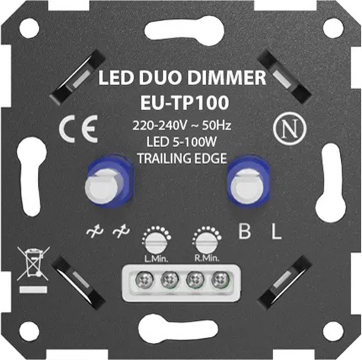Ratio LED duo dimmer 2x 5-100W - Inbouw - incl. afdekraam