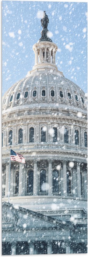 Vlag - Het Capitool van Amerika tijdens de Winter - 20x60 cm Foto op Polyester Vlag
