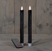 LED kaarsen vlam 2x - Zwart - Black - Afstandsbediening - Dinerkaars rustiek wax 23 cm - LED kaars batterij - Tafelkaars