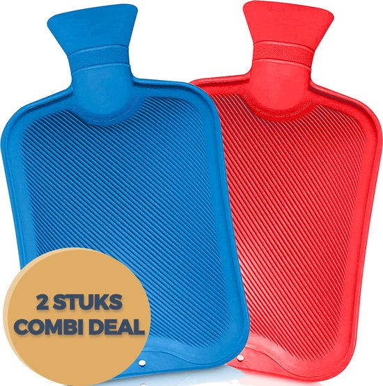 2 x warmwaterkruiken - Voordeelverpakking kruik 2 liter standaard - rood en  blauw -... | bol.com