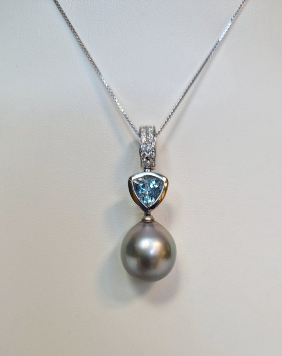 Bron - HW3282BTHBR - pendentif - or blanc - 14 carats - perle de Tahiti - diamant - topaze bleue - vente
