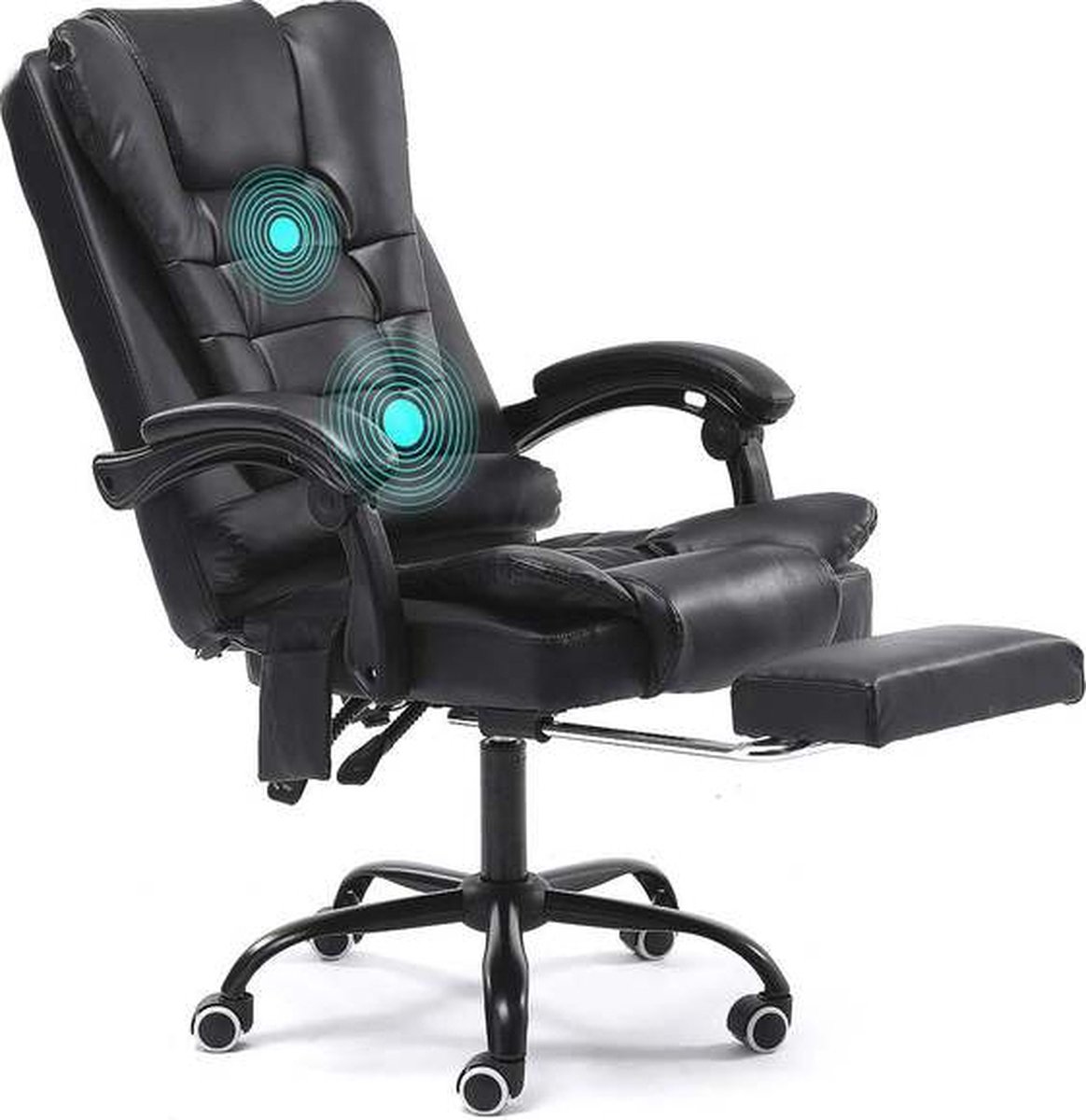Oceans® - Massage Bureaustoel - Kunstleer - Voetensteun - Kantoorstoel - Zwart - Massage - 2 Standen