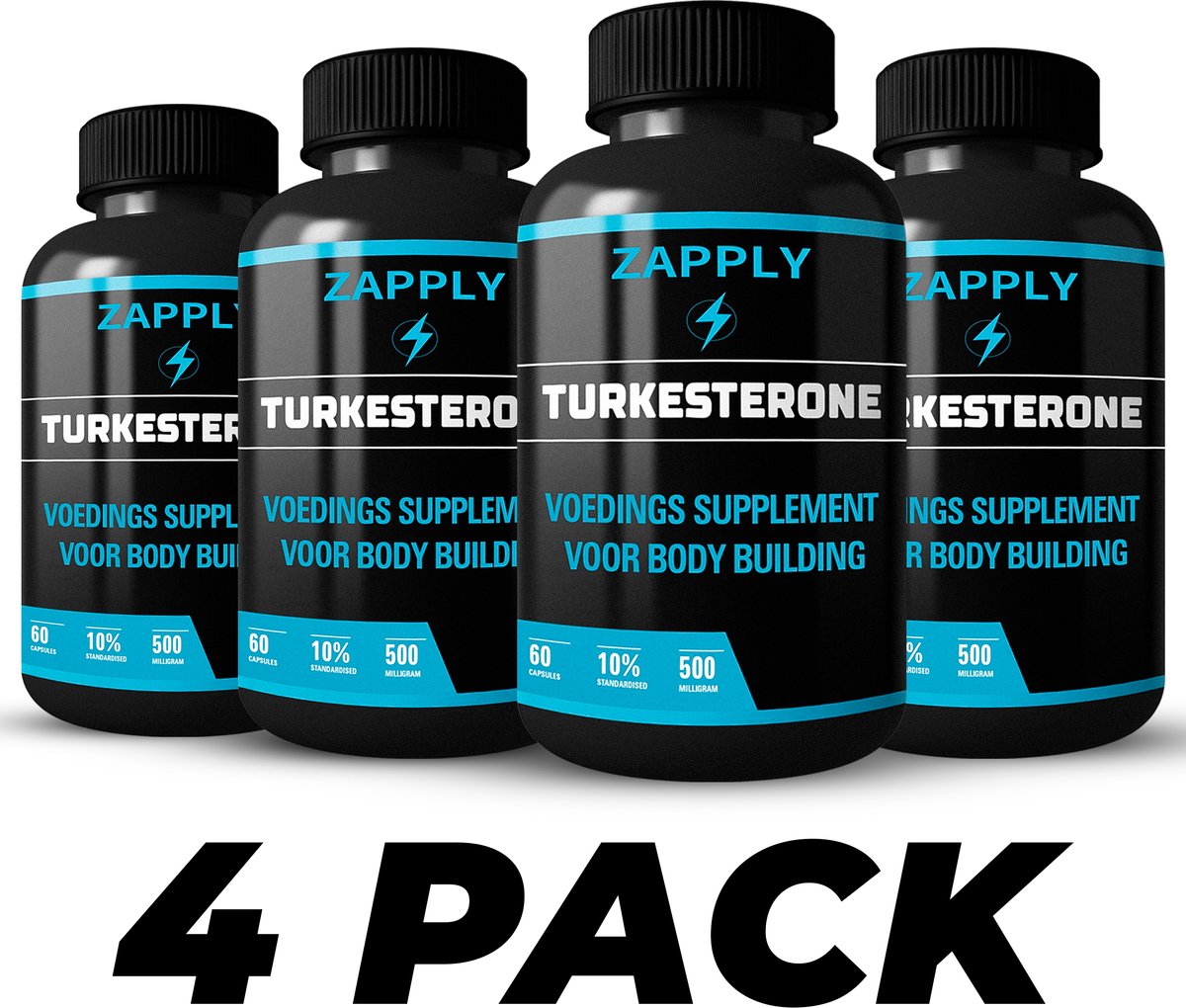 Zapply- Turkesterone 10% - 4 Pack - TURK PRO 240 capsules (500mg) - Testosteron booster - Muscle builder - Spiergroei - Afvallen - Droogtrainen