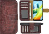 Xiaomi Redmi A1 Hoesje - Bookcase - Redmi A2 Hoesje Book Case Wallet Echt Leer Croco Bordeauxrood Cover