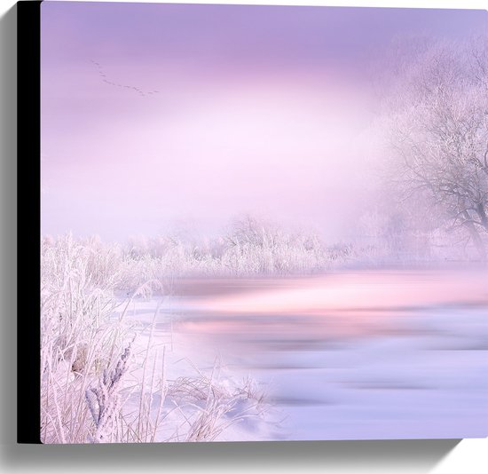 WallClassics - Toile - Ciel aux couleurs douces dans un paysage d'hiver - Tableau 40x40 cm sur toile (Décoration murale sur toile)