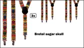 3x Bretel Sugar Skulls - Doodshoofdjes - Festival thema feest halloween skull creepy fun bretel s