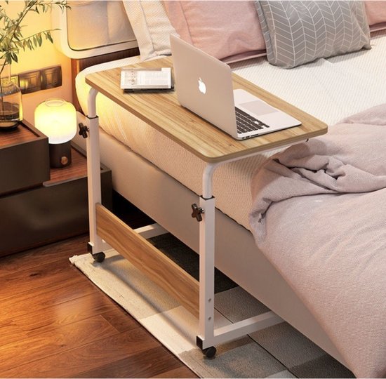 FBFFB Nachtkastje C-vormige Basis Laptopbureau Thuiskantoor Lazy Nachtkastje Mobiele Schoottafel Draagbare Laptopstandaard Bureauwagen Met Muisbord In Hoogte Verstelbaar Kleur Zwart Maat 44cm Wit 60
