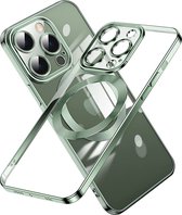 Hoesje Geschikt voor iPhone 14 Pro – Met Magnetisch Ring Magesafe compatibel backcover – Lens beschermer – Transparant / Groen