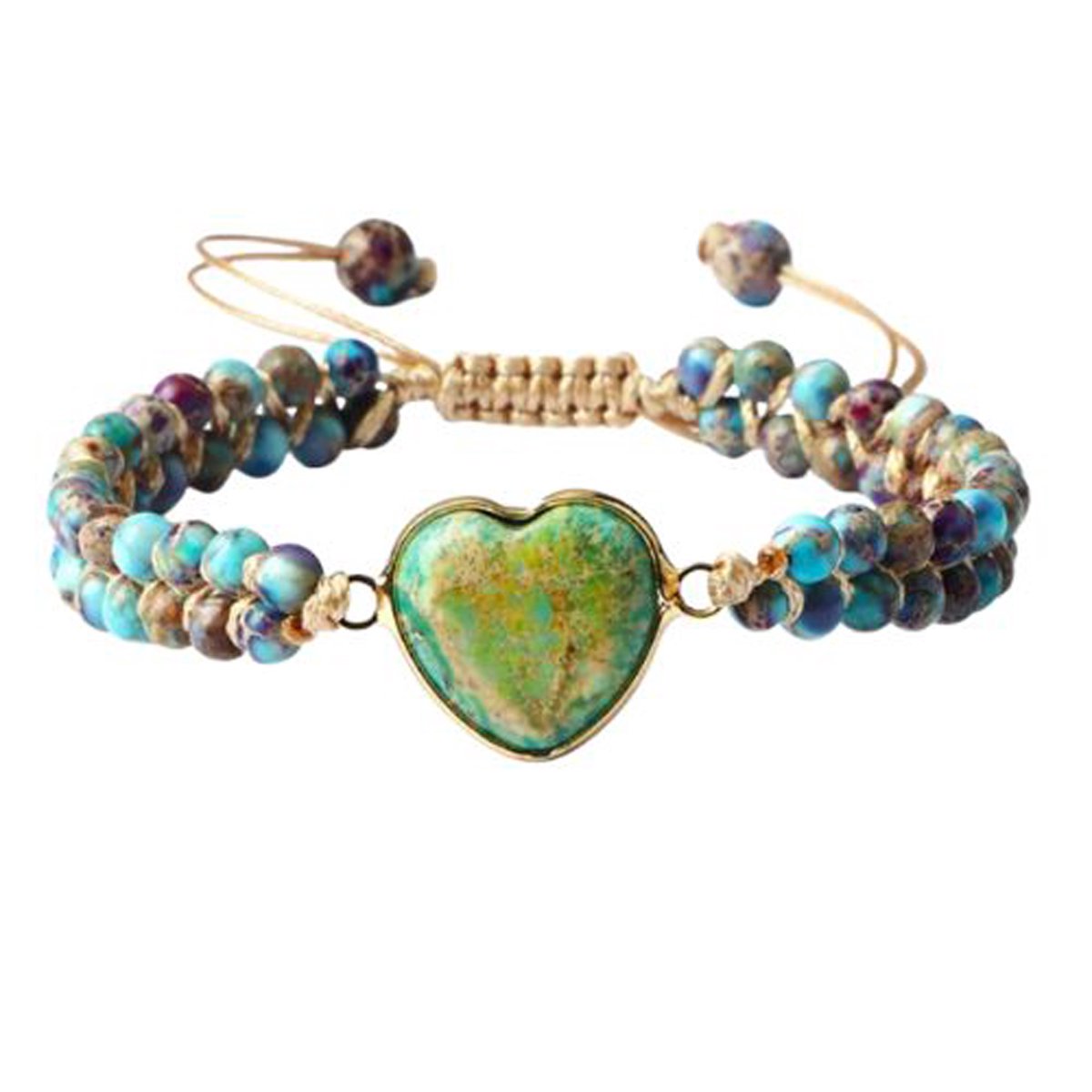 Marama - verstelbare Armband Heart Blue Green - natuursteen - vegan - damesarmband