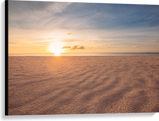 Canvas - Close up van het Strand met Mooie Zonsondergang - 100x75 cm Foto op Canvas Schilderij (Wanddecoratie op Canvas)