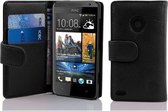 Cadorabo Hoesje geschikt voor HTC Desire 300 in ZWARTE OXIDE - Beschermhoes van getextureerd kunstleder en kaartvakje Book Case Cover Etui