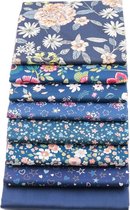 Pakket van 8 lapjes stof - verschillende designs - donker blauw - 20 x 25 cm - quilt - patchwork - poppen kleertjes