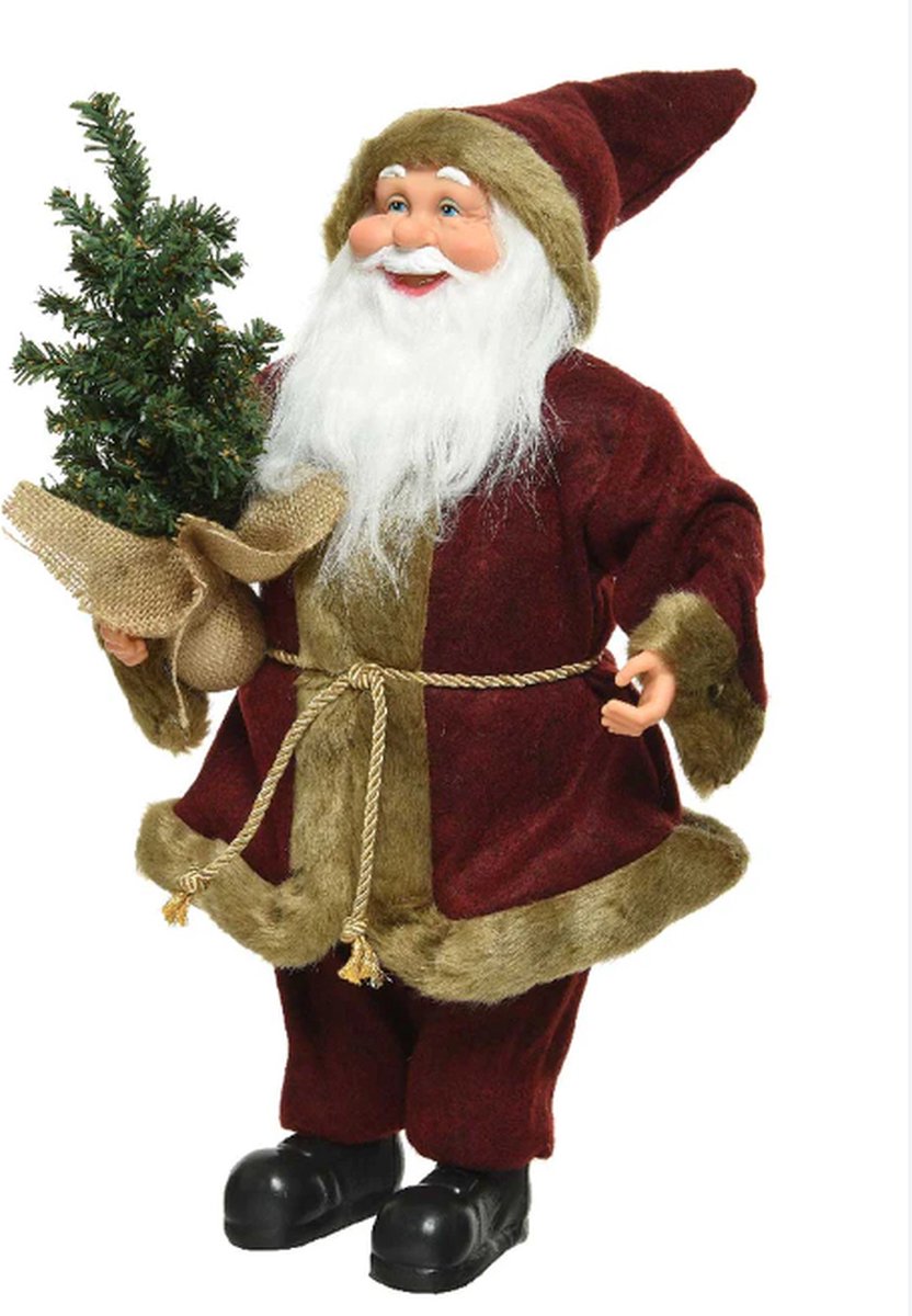 Kerstman polyester bordeaux 30x20x60cm, rode kerstman pop van polyester voor decoratie, merkloos.