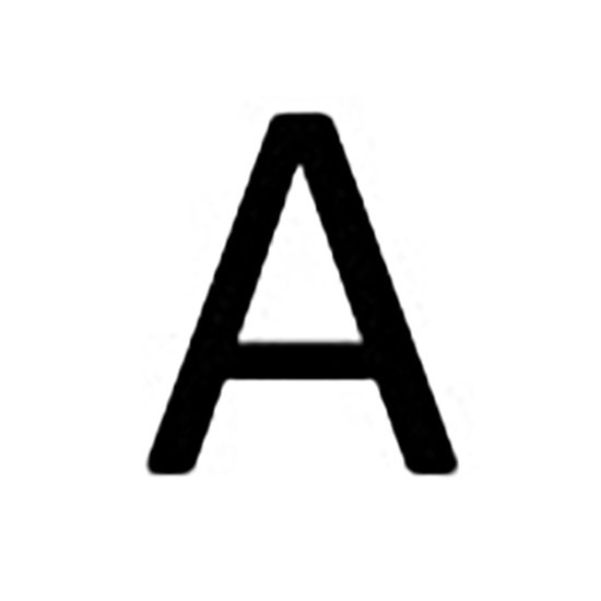 Grote zwarte letter 'A' op witte achtergrond.