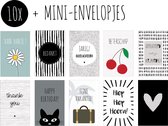10x Minikaartjes + Mini-envelopjes | MIX #2 | kleine kaartjes met kraft enveloppen