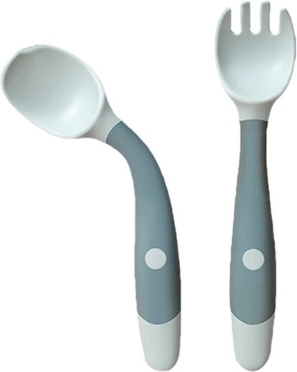 Goedkoopste Siliconen babybestek - Blauw en Roze combideal - Flexibel oefenbestek - Babyservies Vork en Lepel - baby bestek