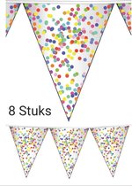 8 stuks Vlaggenlijn met Confetti opdruk, 80 meter, Carnaval, Verjaardag , Themafeest