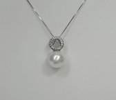 Witgouden hanger - 14 karaat - diamant - cultivé parel - uitverkoop Juwelier Verlinden St. Hubert - van €785,= voor €665,=
