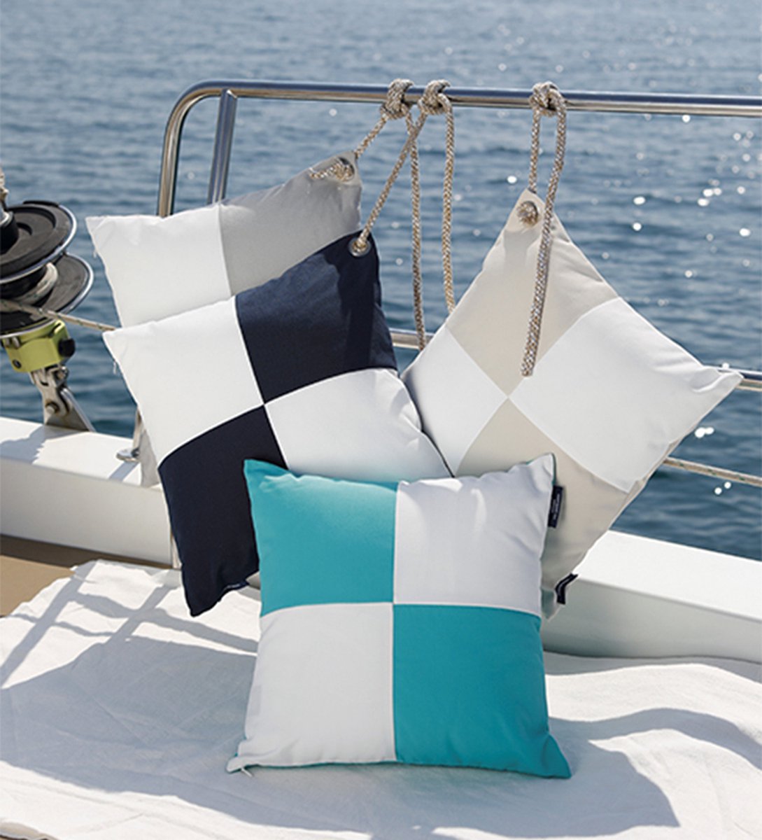Marine Business Beige Kussenset (2 stk) 40 x 40 cm met ruit-design en koord