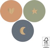 Sluitsticker – Sluitzegel – Ster / Hart / Maan Goud Glans | Blauw – Groen - Orange | Envelop sticker | Trouwkaart – Geboortekaart | Cadeau - Gift - Traktatie | Chique inpakken | DH Collection