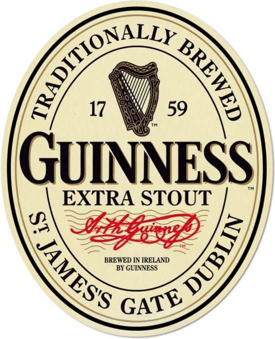 Wandbord Cafe Pub - Guinness Label Logo Extra Stout 1759 (special shaped)