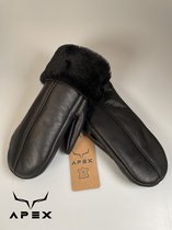 Apex Gloves - Dames en Heren Leren Handschoenen - Hoge kwaliteit %100 Schapenleer met Lijn - Zwart - Winter - Extra warm - Maat L