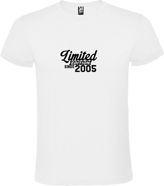 Wit T-Shirt met “Limited sinds 2005 “ Afbeelding Zwart Size XXXXL