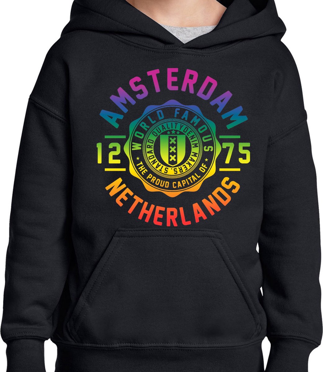 Hooded Sweater - Met Trekkoord - Capuchon - Chill - Trui - Vest - met capuchon - Outdoor - Gay Pride - Pride Rainbow - Regenboog - Amsterdam - World Famous - Zwart - Maat XXL - 2XL