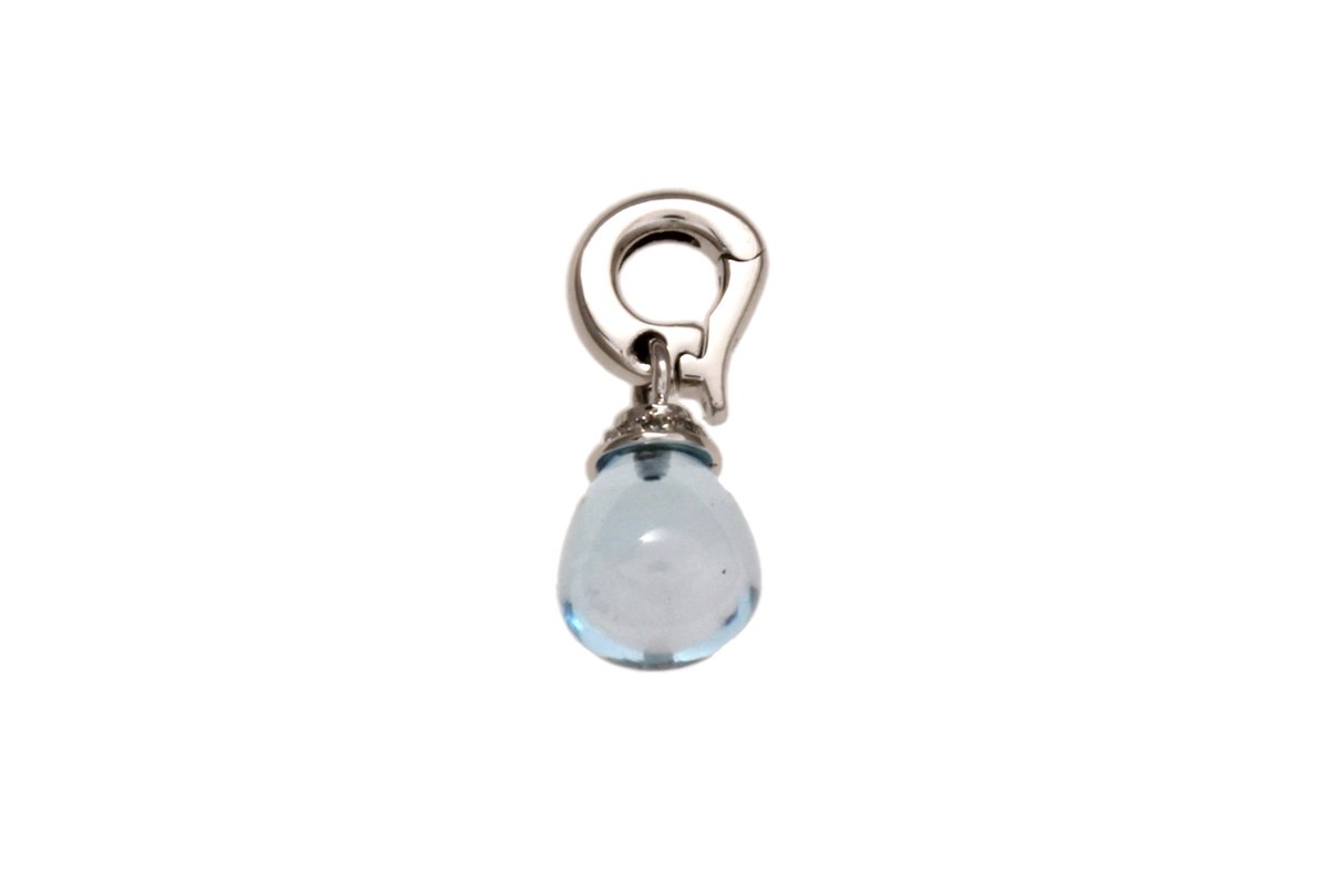 Witgouden hanger - 14 karaat - blauwe topaas - diamant - uitverkoop Juwelier Verlinden St. Hubert - van €505,- voor €409,-