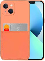 Smartphonica iPhone 13 Mini siliconen hoesje met pashouder en zachte binnenkant - Oranje / Back Cover geschikt voor Apple iPhone 13 Mini