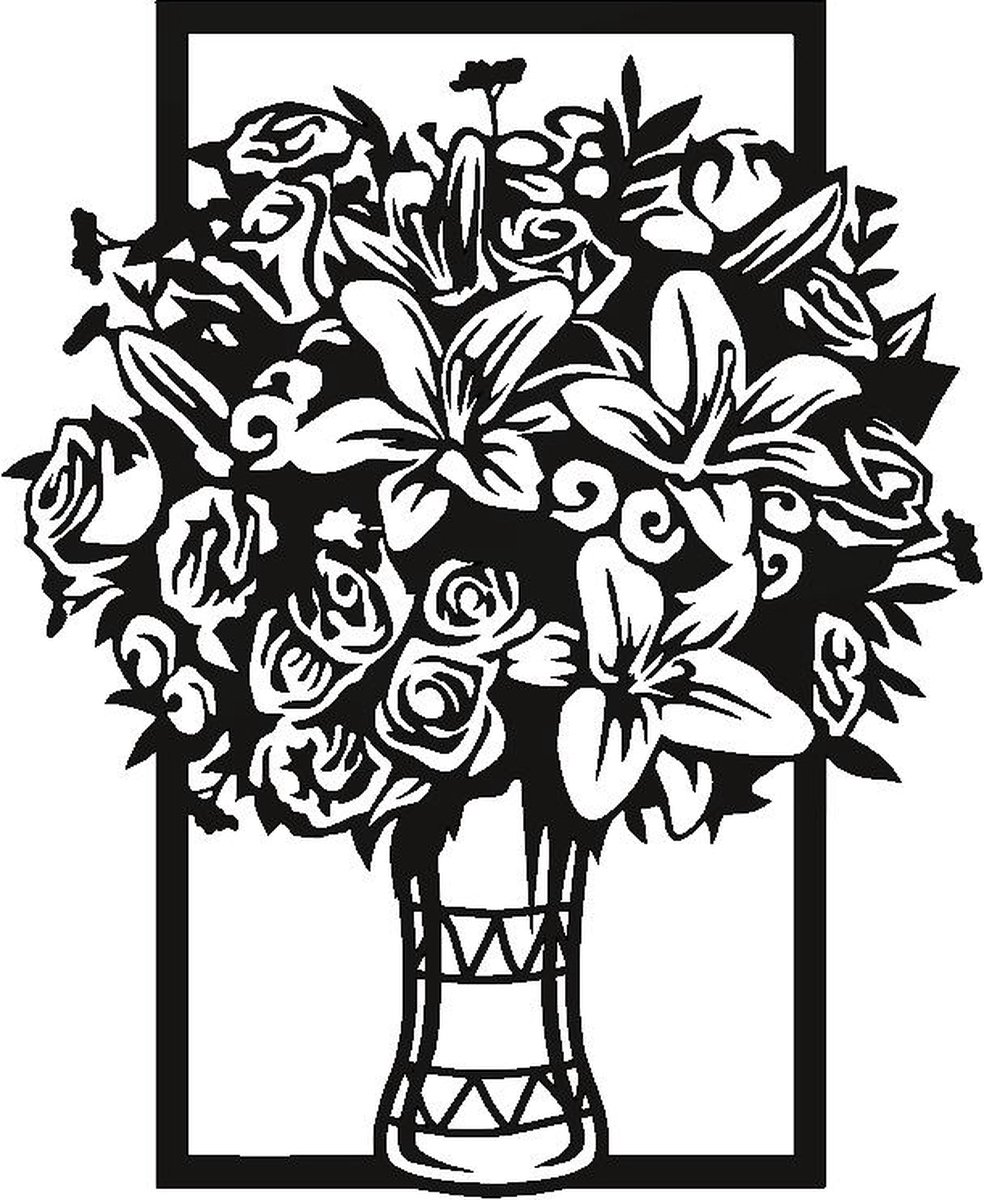 Kunst van metaal - bloemen - wanddecoratie industrieel - zwart gepoedercoat - staal - metaal