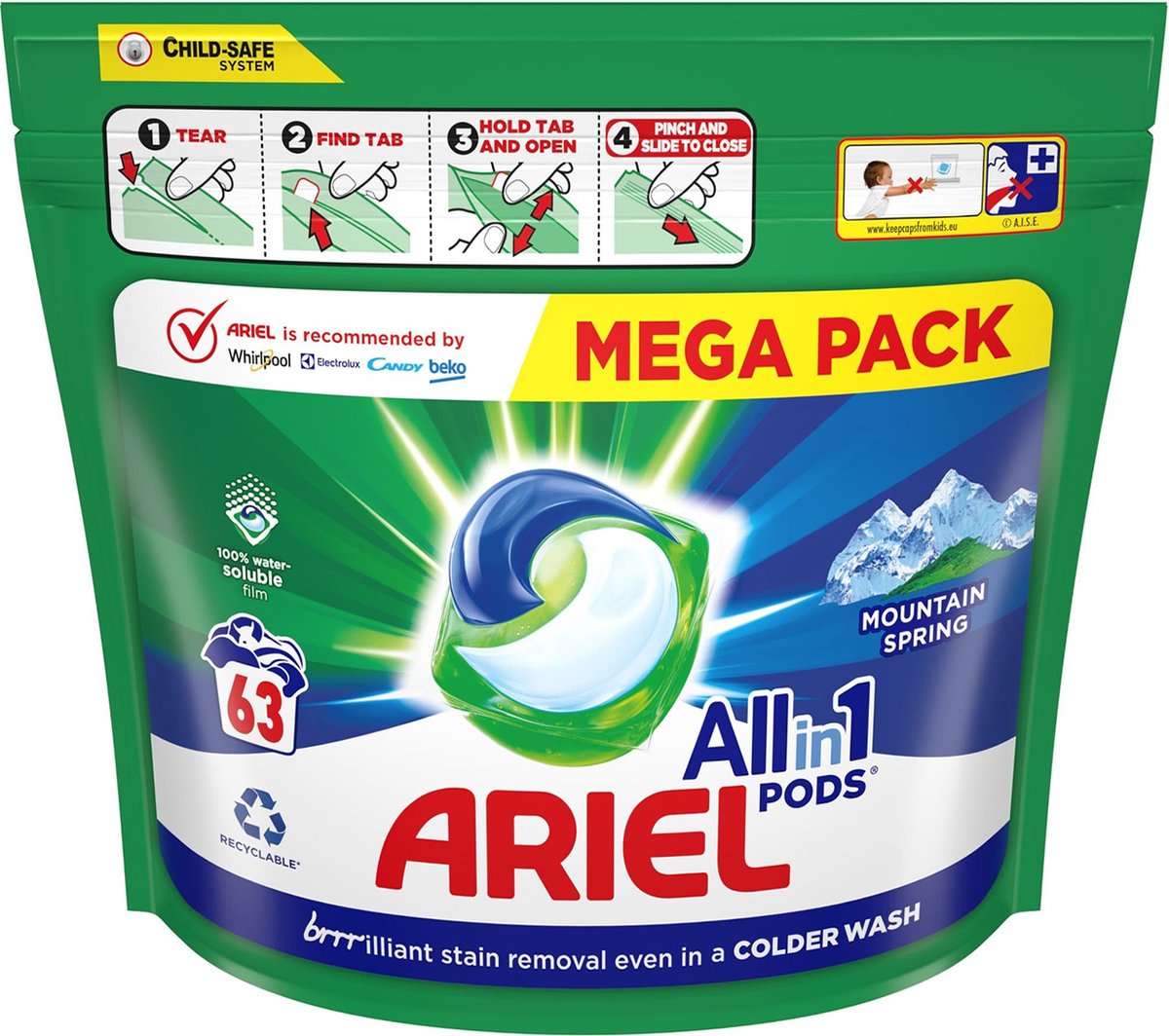 Goedkoopste Ariel - Mountain Spring - All in 1 - Wasmiddel - Wascapsules - Pods - 63 Wasbeurten