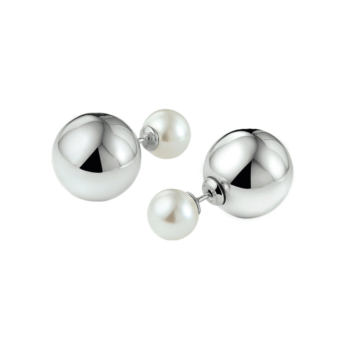 Zilveren Double Dots oorbellen met parel