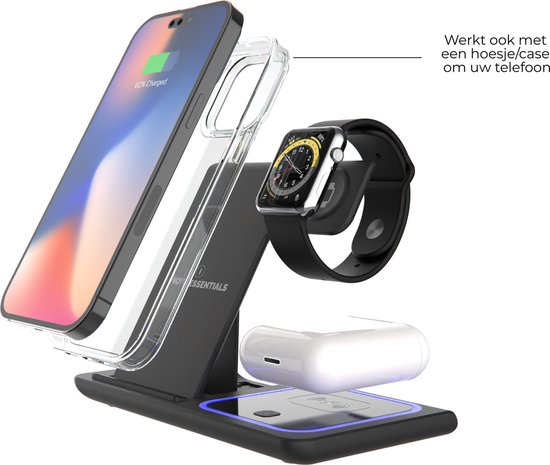 Innova® 3-in-1 Draadloze Oplader (15W snellader) - Opvouwbaar - Geschikt voor Apple Watch/Oortjes/Smartphones met draadloze oplaadfunctie - Geschikt voor telefoons - Draadloos Qi Station - GSM Lader - Oplaadstation