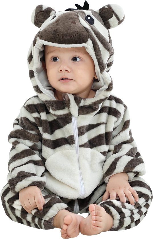 JAXY Baby Onesie - Baby Rompertjes - Baby Pyjama - Baby Pakje - Baby Verkleedkleding - Baby Kostuum - Baby Winterpak - Baby Romper - Baby Skipak - Baby Carnavalskleding - Maat 120 - Zebra