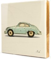 Porsche 356A Blauw Steigerhout Tegeltableau - 1x1 - 19 x 19 cm (LxB)
