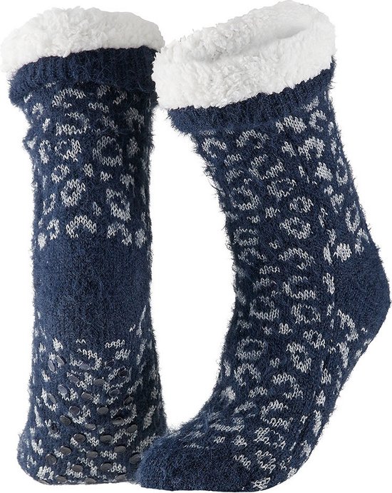 Apollo - Huissok met fake fur - Blauw - Maat 36/41 - Huissok - Fluffy sokken - Slofsokken anti slip - Anti slip sokken - Warme sokken - Winter sokken
